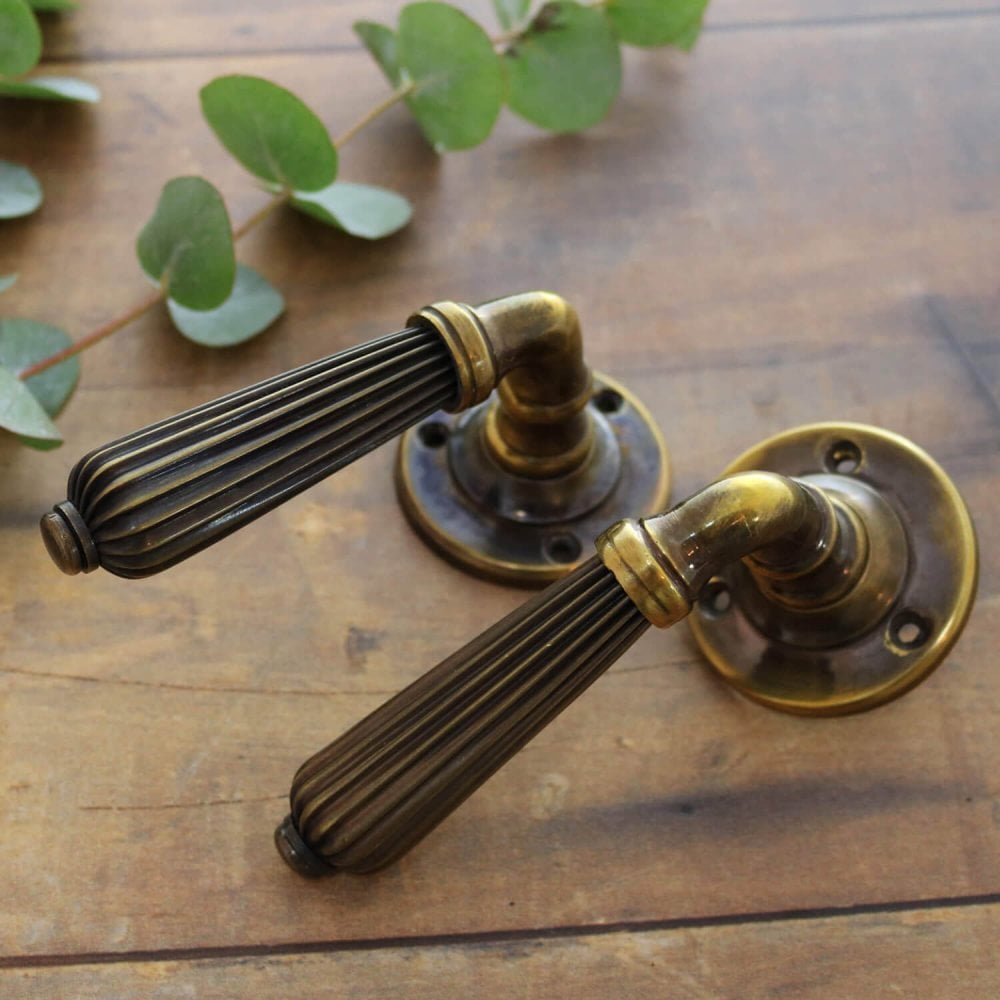 Brass Reeded Lever Handles