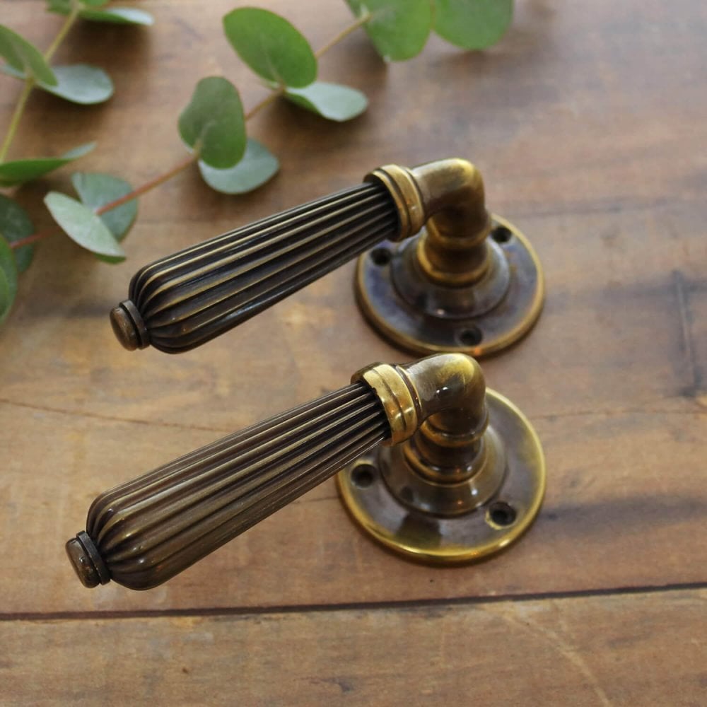 Brass Reeded Lever Handles
