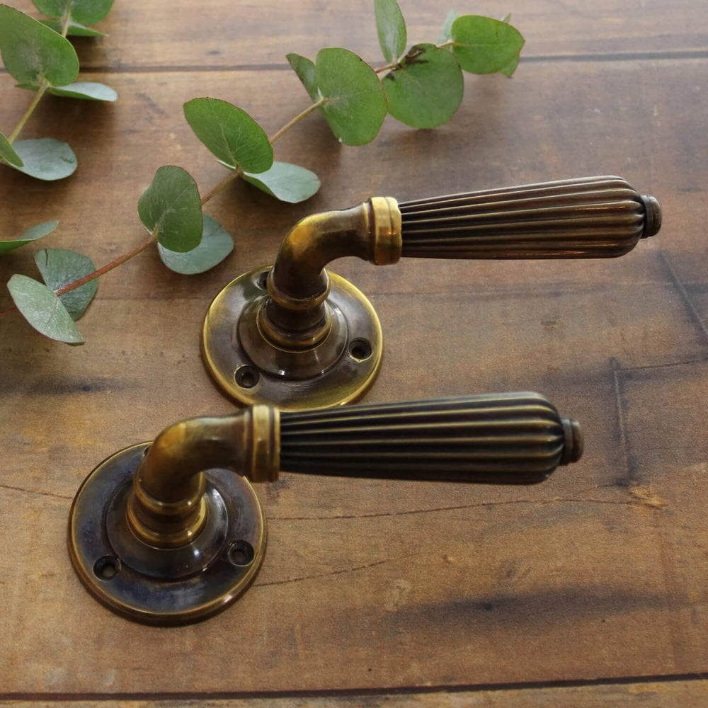 Brass Reeded Lever Handles