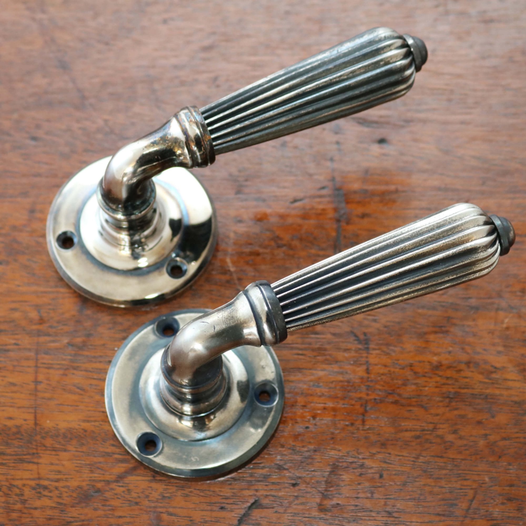 Nickel Reeded Lever Handles