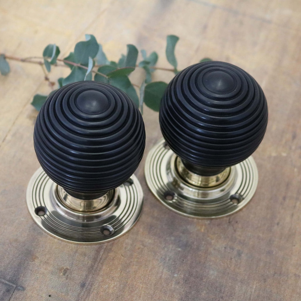 Ebony Beehive Door Knobs - Brass Rose
