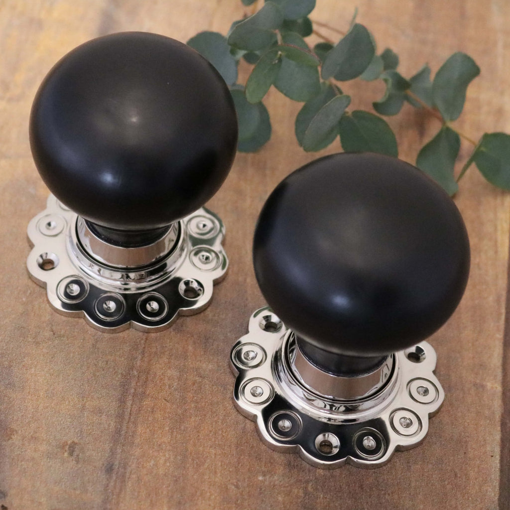Ebony Bun Door Knobs - Nickel Rose