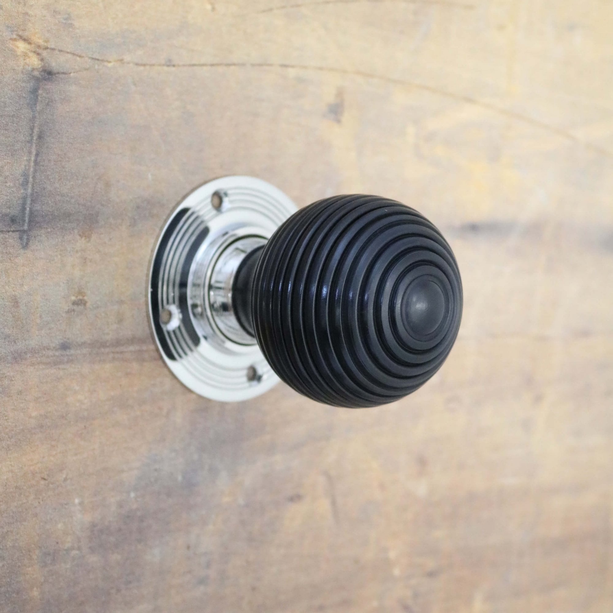 Ebony Beehive Door Knobs - Nickel Rose