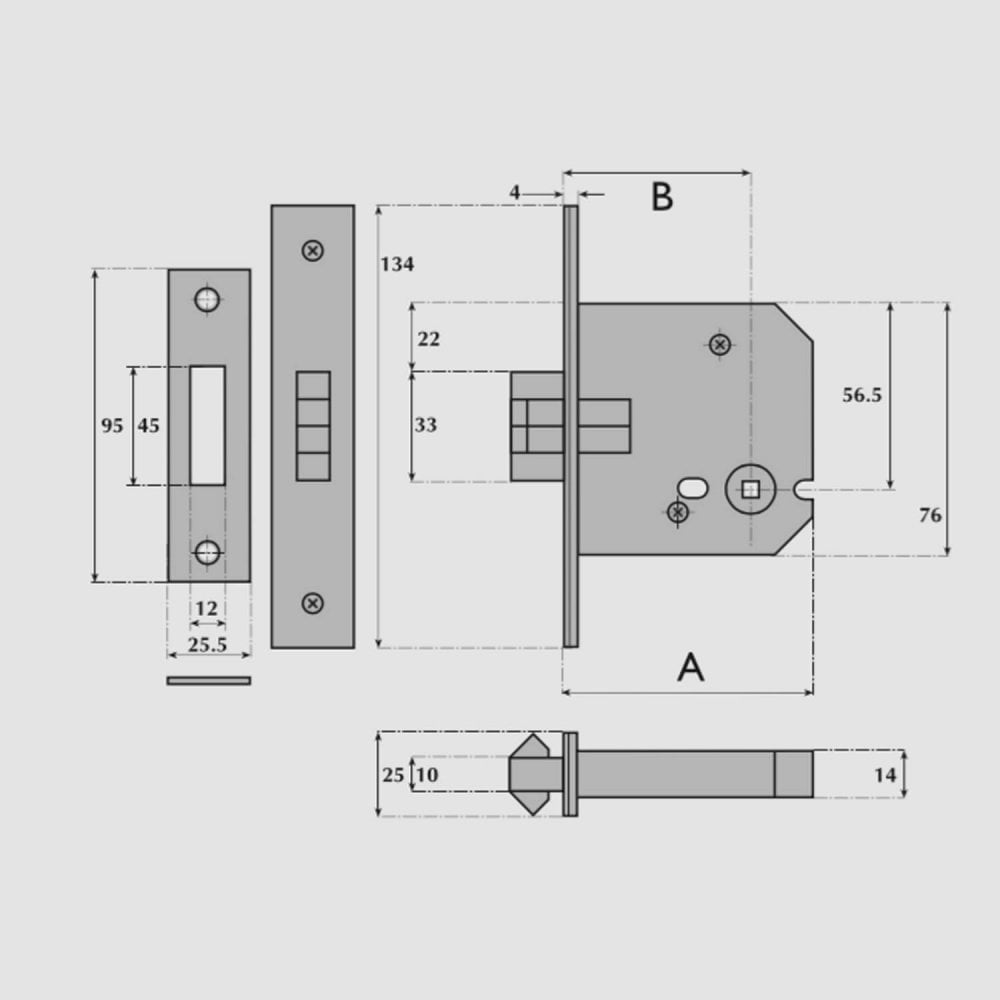 Bathroom Mortice Sliding Door Lock (UK)