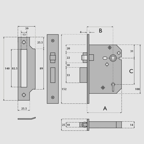 3 Lever Mortice Roller Bolt Sashlock (UK)