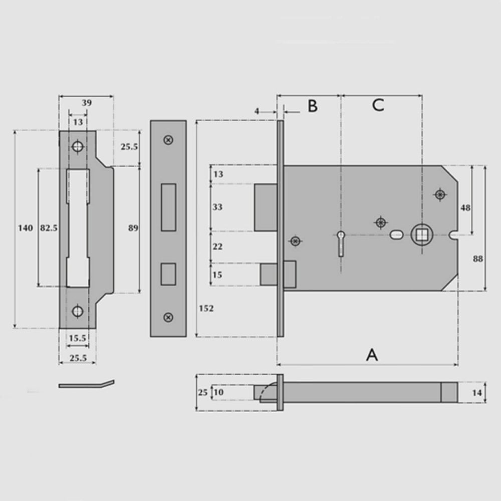 3 Lever Horizontal Mortice Sashlock (UK)