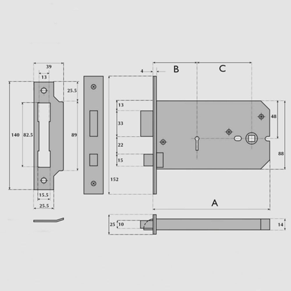 3 Lever Horizontal Mortice Sashlock (UK)