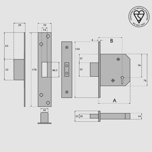 5 Lever Mortice Deadlock - UK British Standard