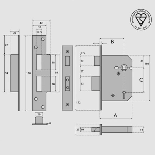 5 Lever Mortice Sashlock - UK British Standard