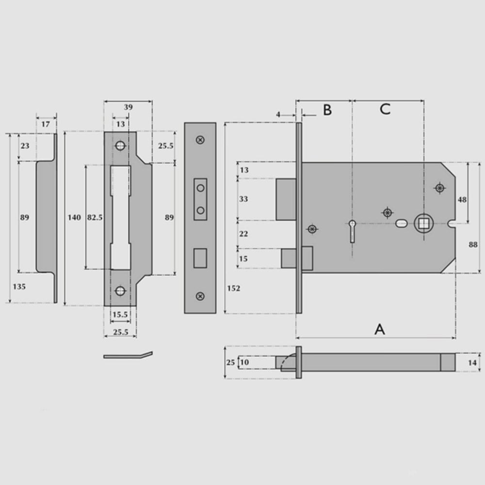 5 Lever Horizontal Mortice Sashlock (UK)