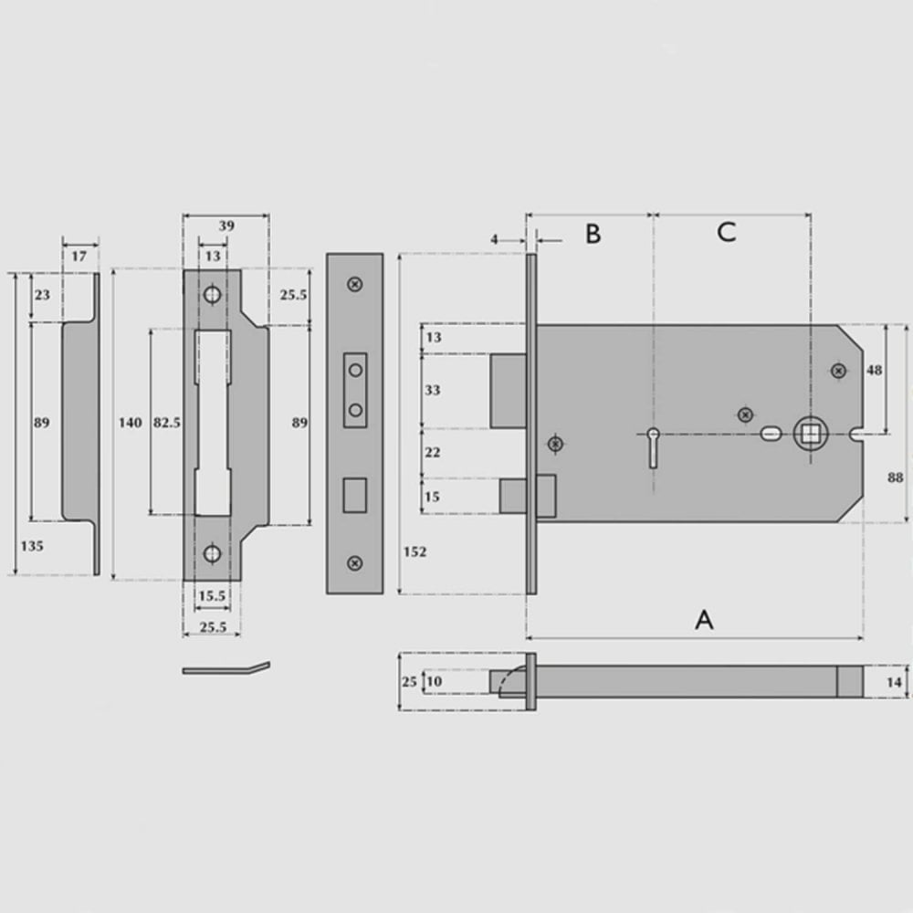 5 Lever Horizontal Mortice Sashlock (UK)