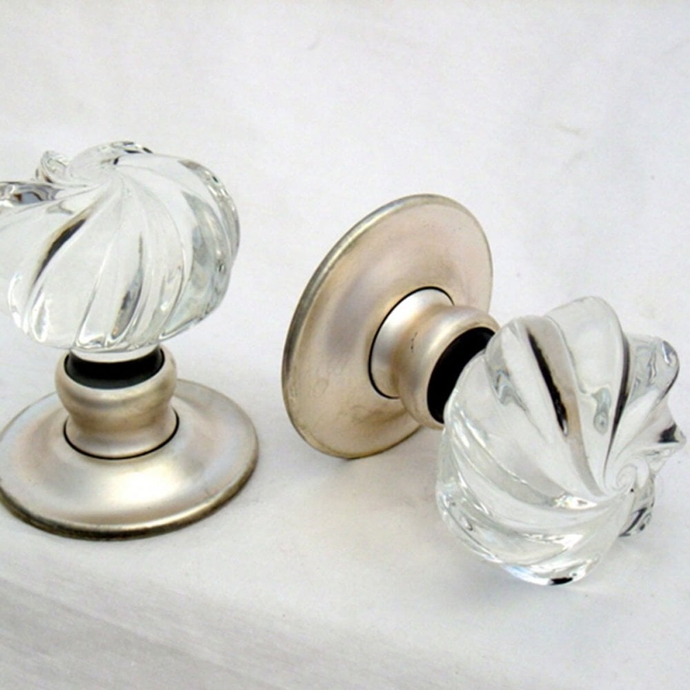 Clear Whirl Handmade Glass Door Knobs