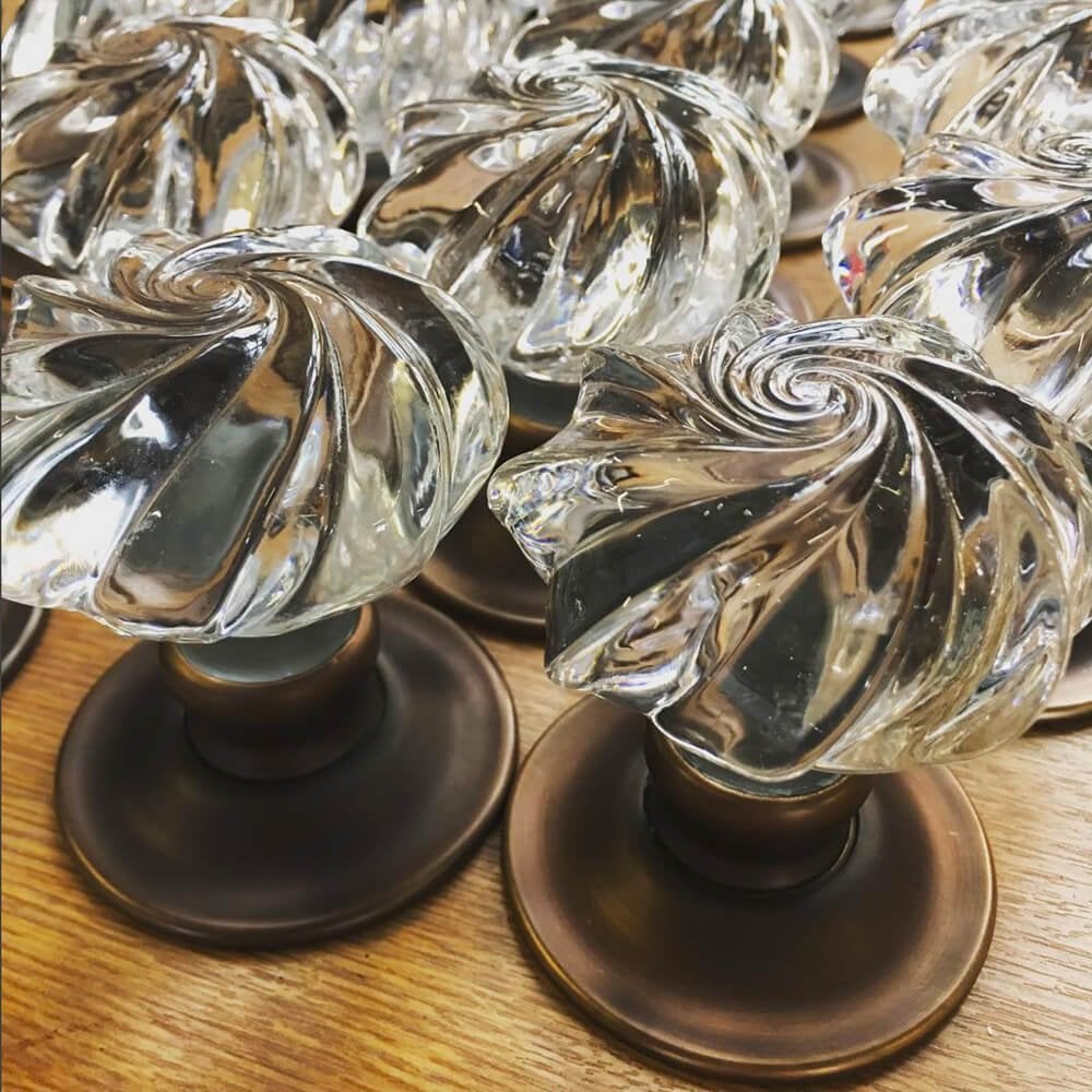 Clear Whirl Handmade Glass Door Knobs