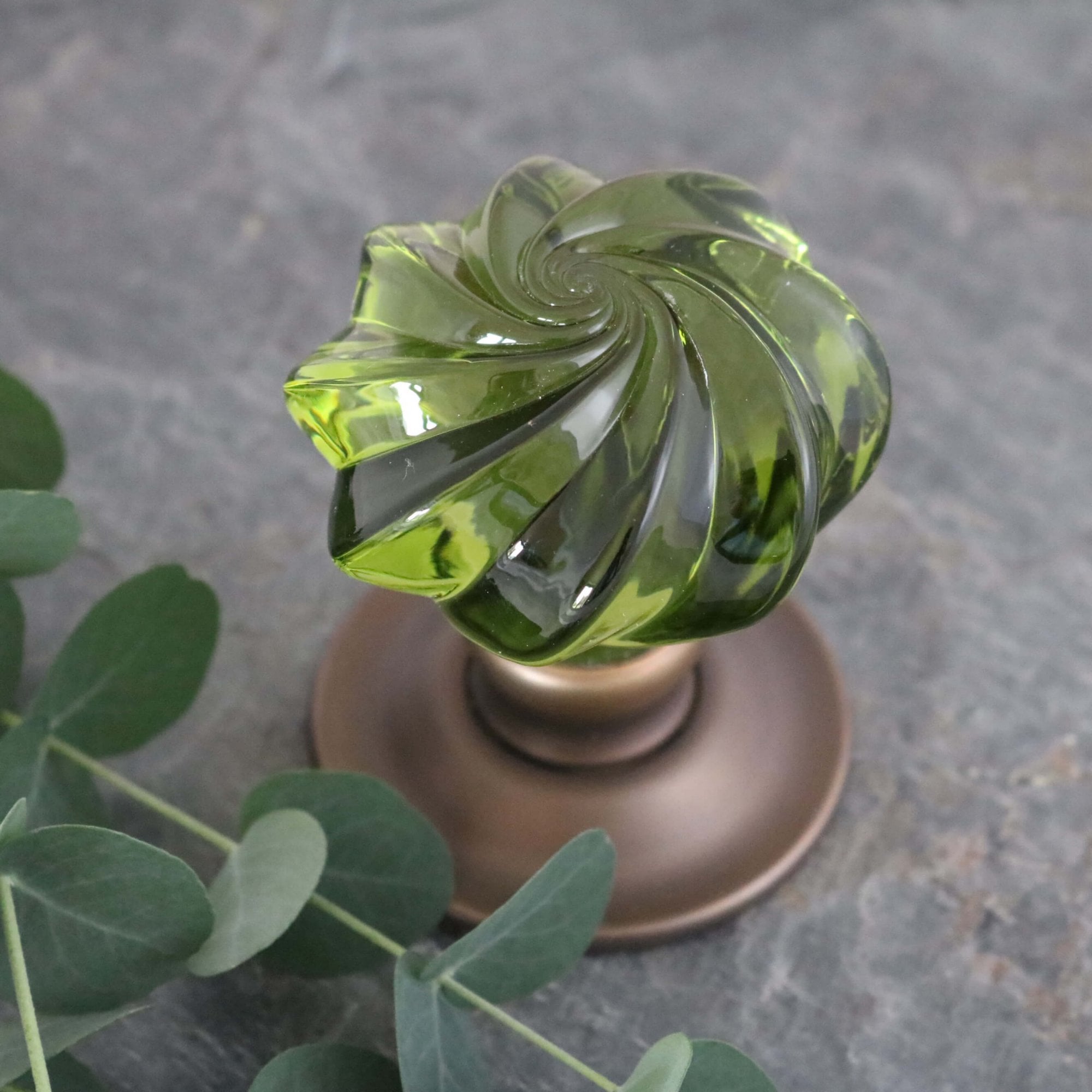 Peridot Whirl Handmade Glass Door Knobs