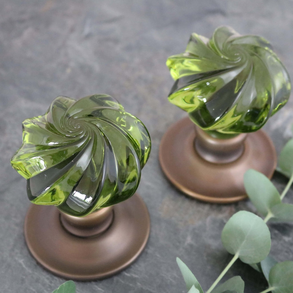 Peridot Whirl Handmade Glass Door Knobs