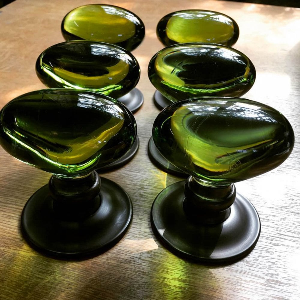 Peridot Oval Handmade Glass Door Knobs