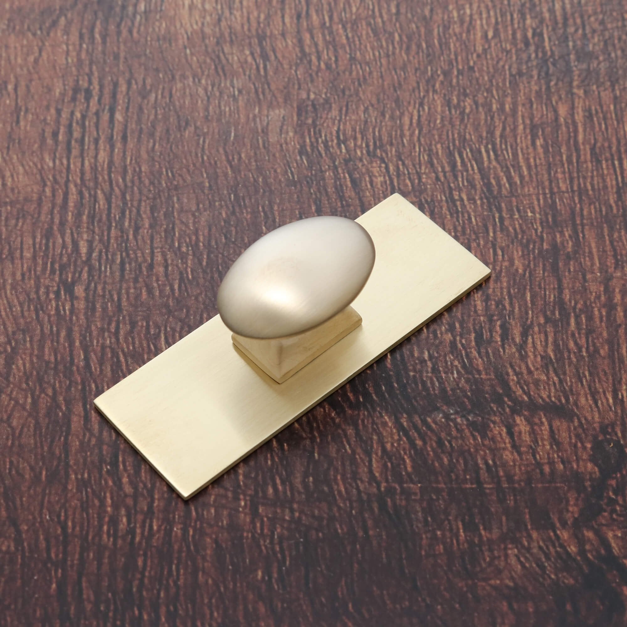 Monroe Oval Cupboard Knob on Small Backplate - Satin Brass