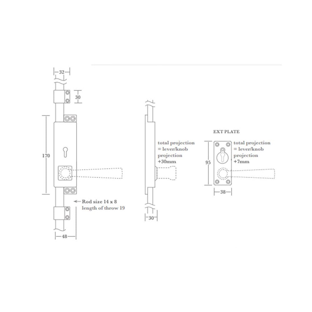Tapered Smooth Lever Cremone Bolt - 5 Lever Locking