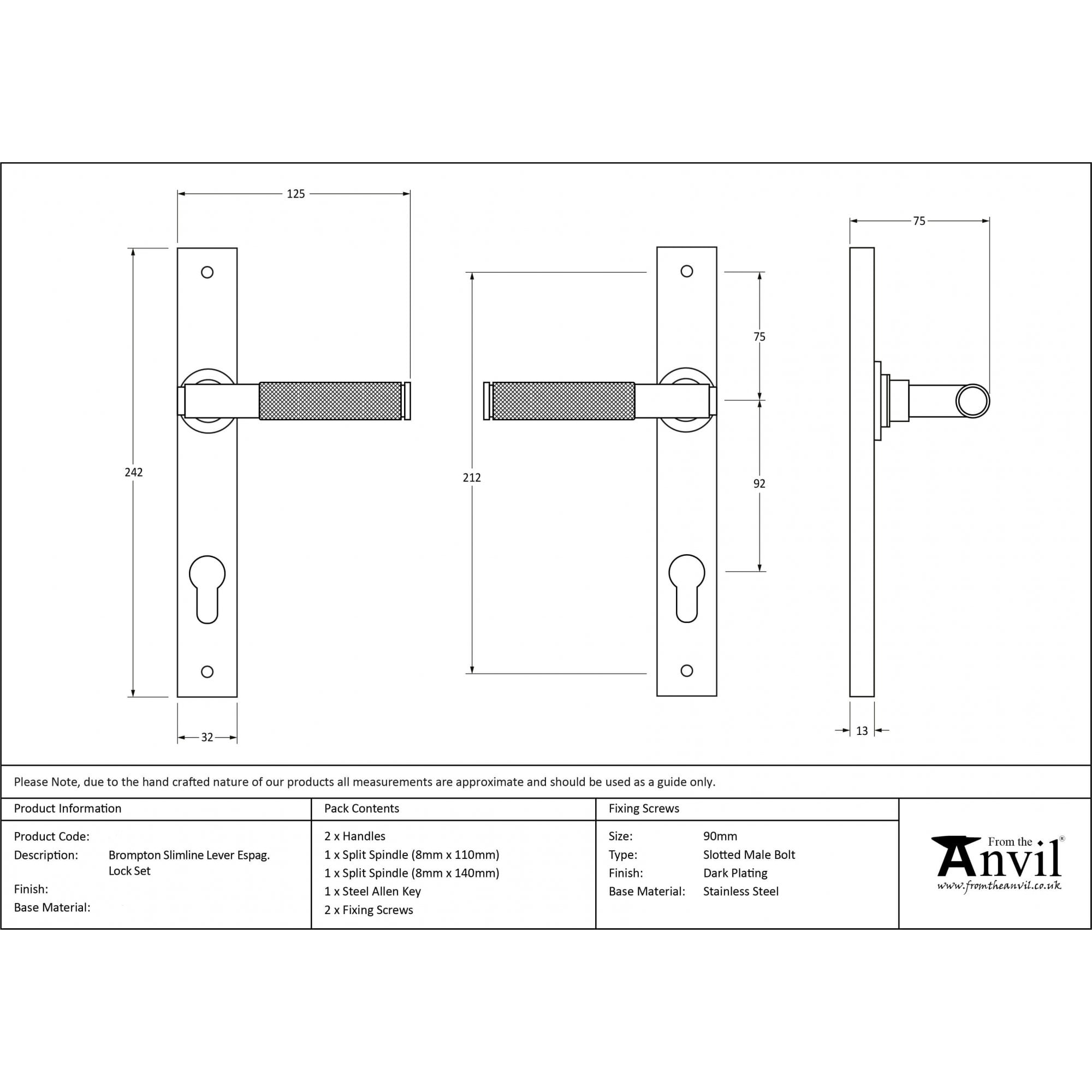 Brompton Black Slimline Espagnolette Lock Set