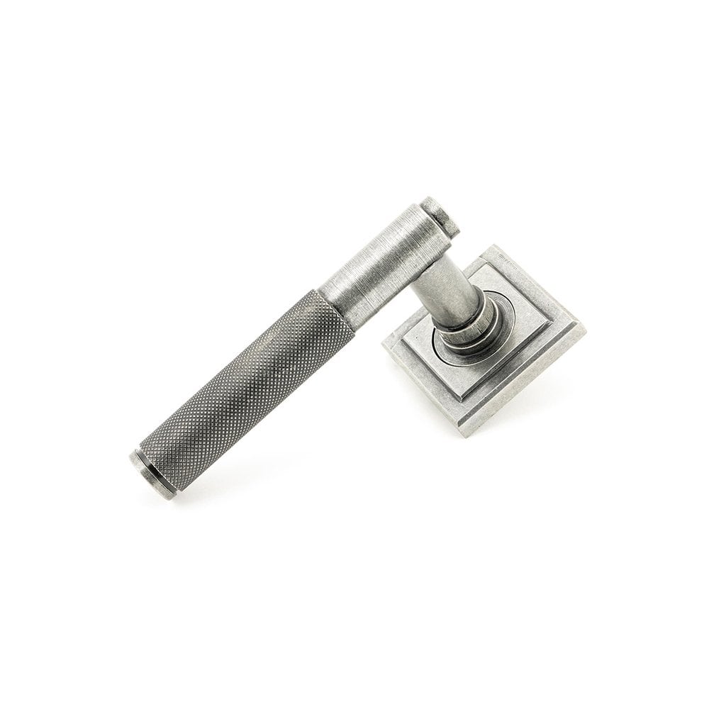 Pewter Brompton Lever on Square Rose Set