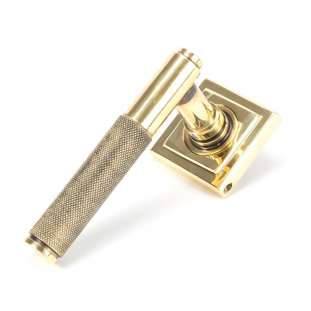 Aged Brass Brompton Lever on Square Rose Set