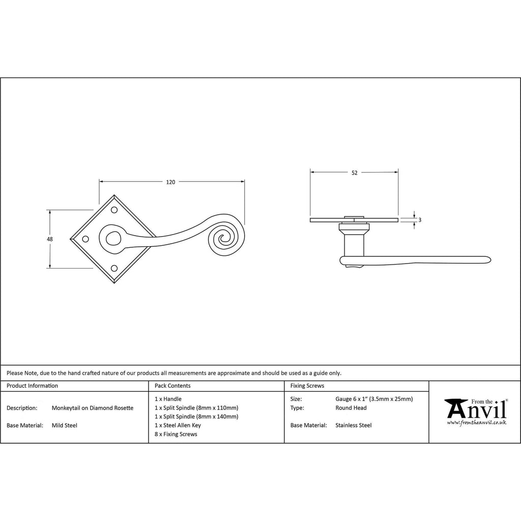 Pewter Monkey Tail Lever on Rosette