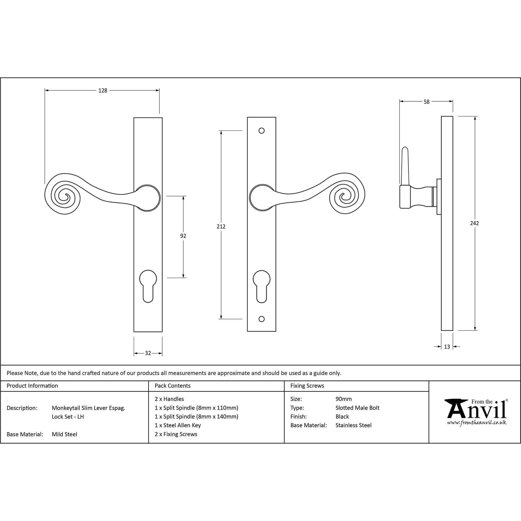 External Beeswax Monkey Tail Espagnolette Lock Set