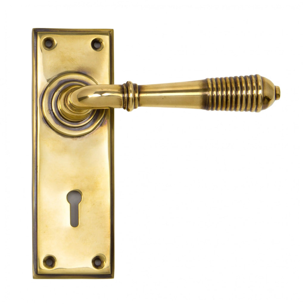 Aged Brass Reeded Lever Lock Handles