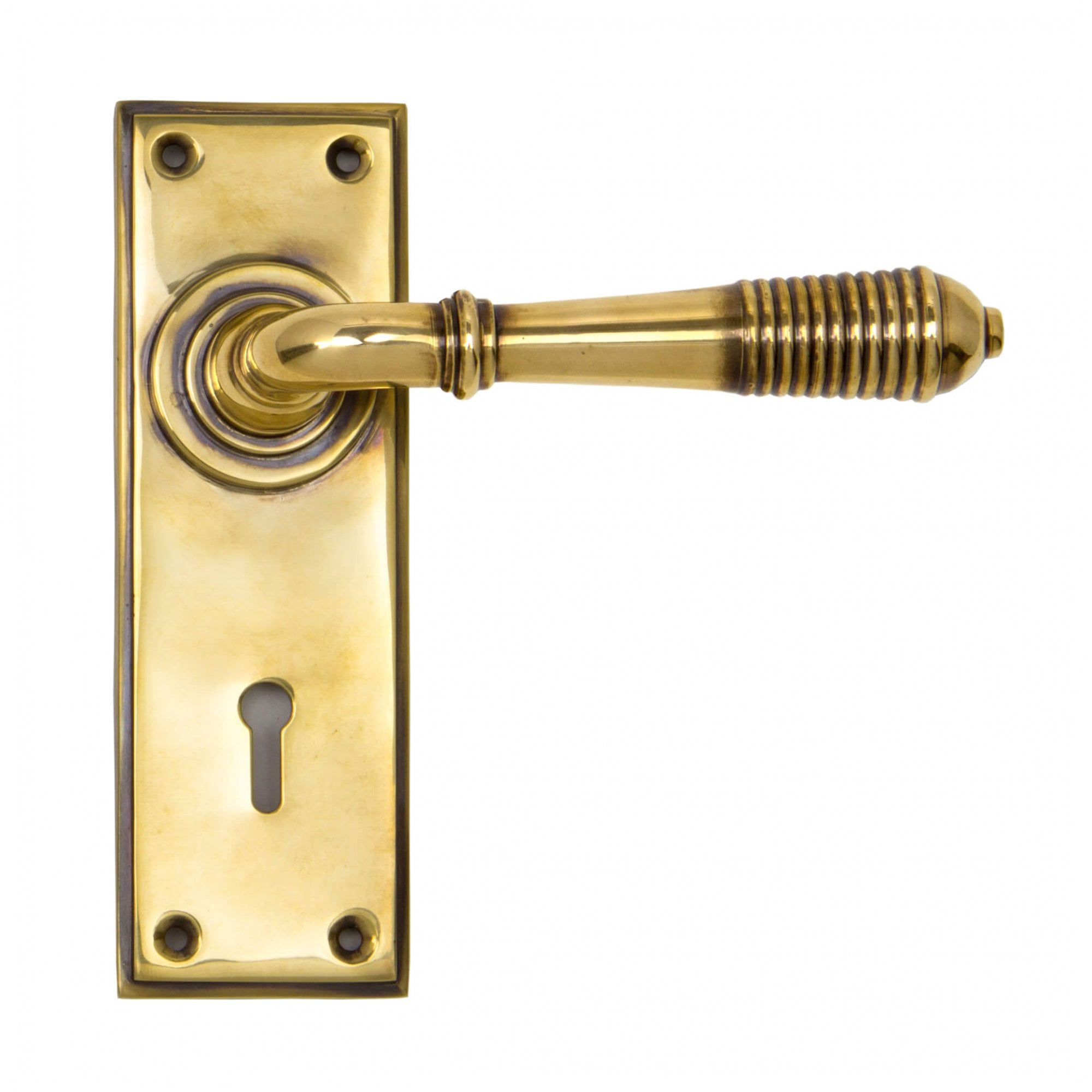 Aged Brass Reeded Lever Lock Handles