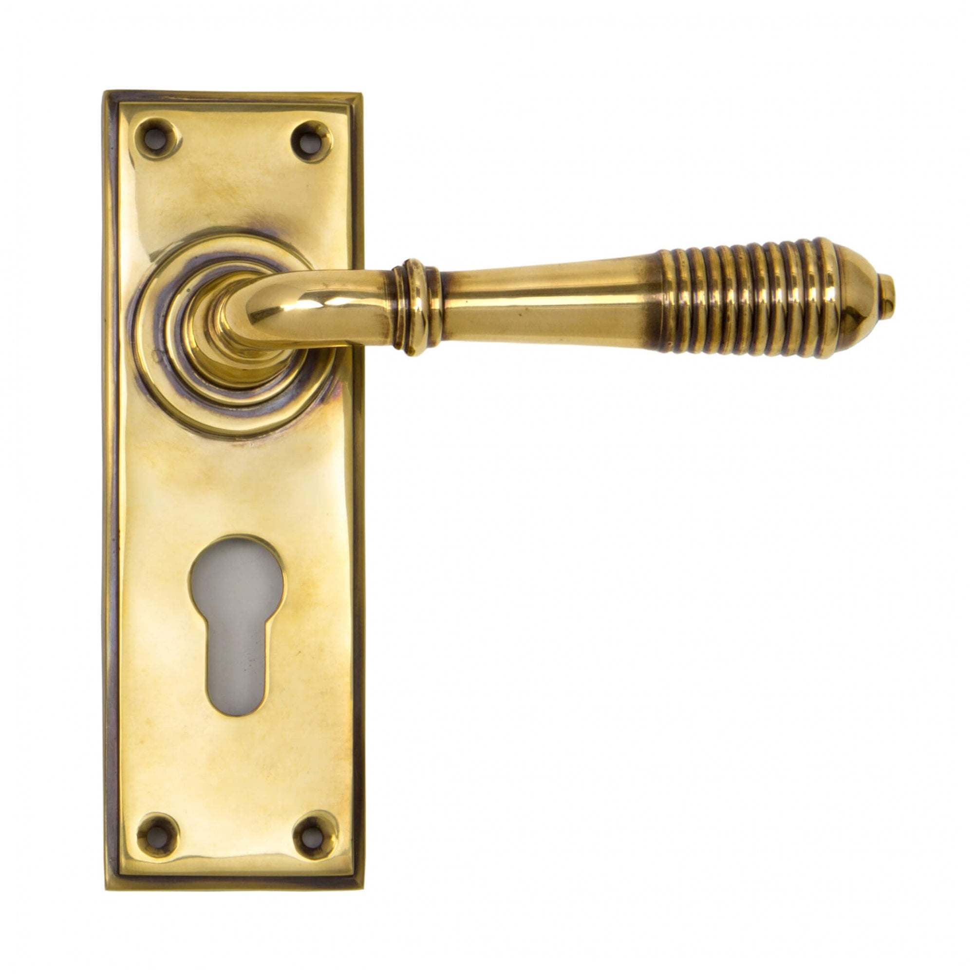 Aged Brass Reeded Lever Lock Handles