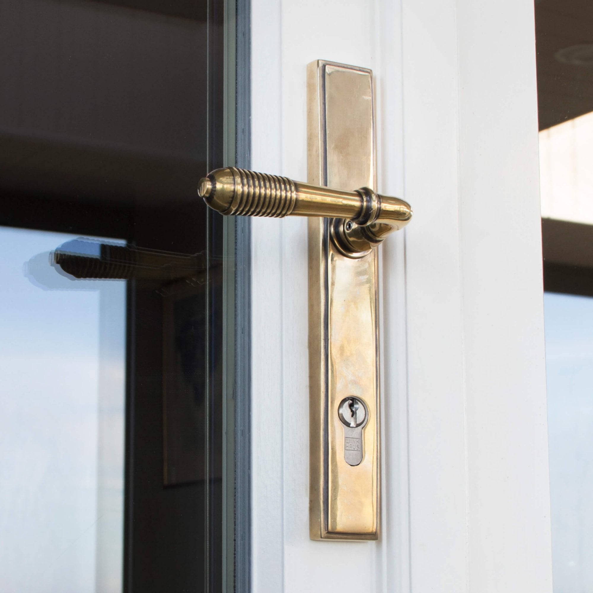 Aged Brass Reeded Espagnolette Lock Set
