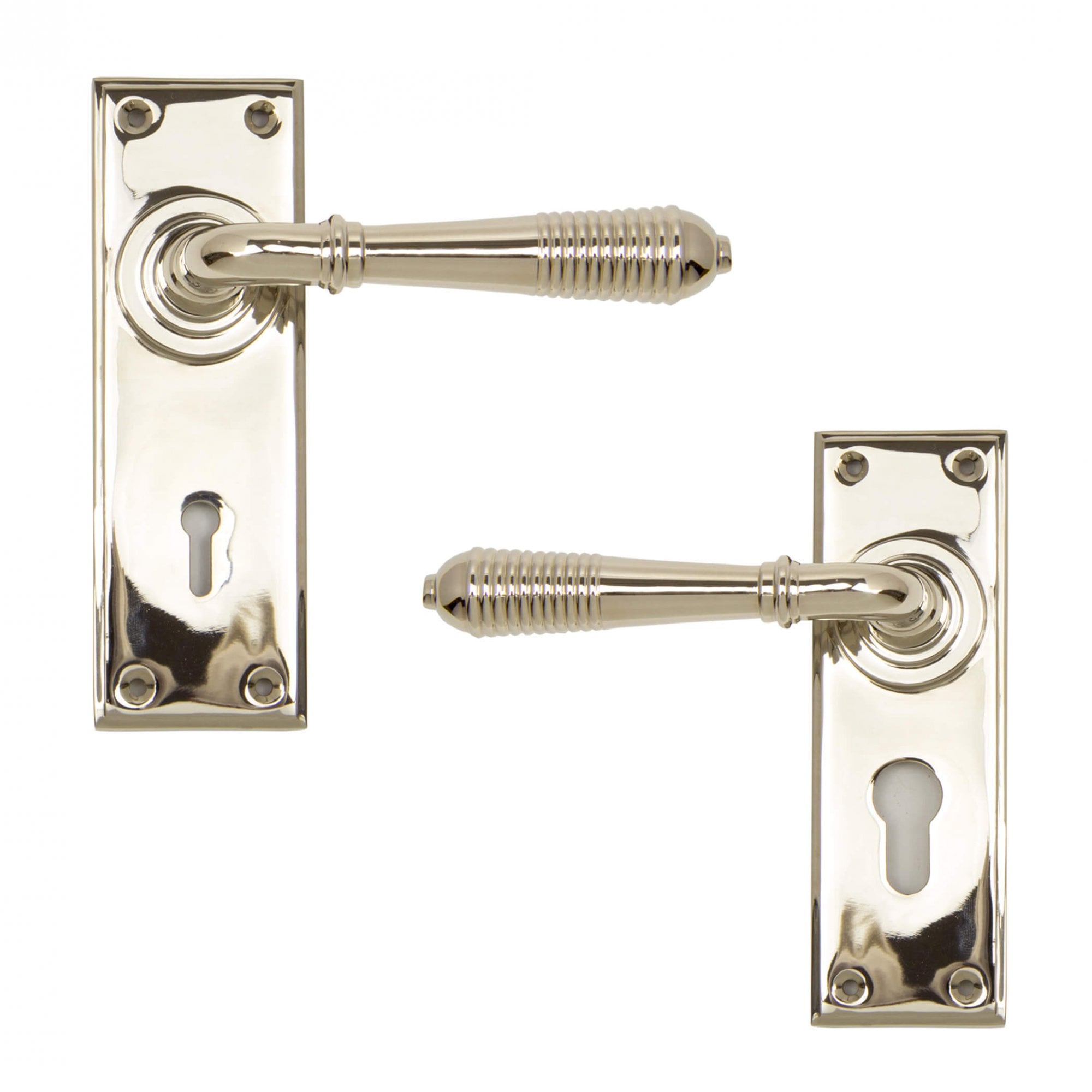 Polished Nickel Reeded Lever Lock Handles
