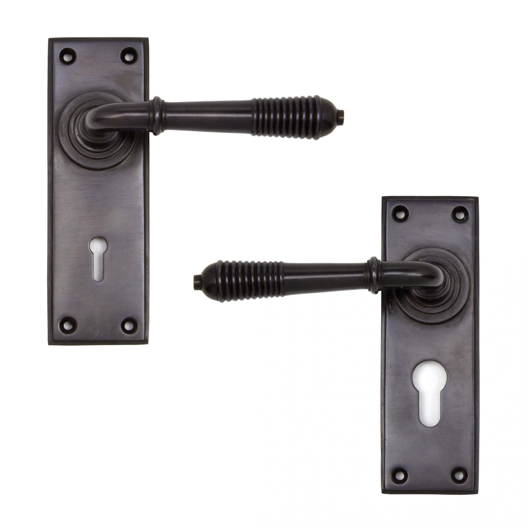 Aged Bronze Reeded Lever Lock Handles