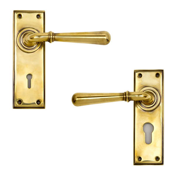 Newbury Lever Lock Handles Aged Brass