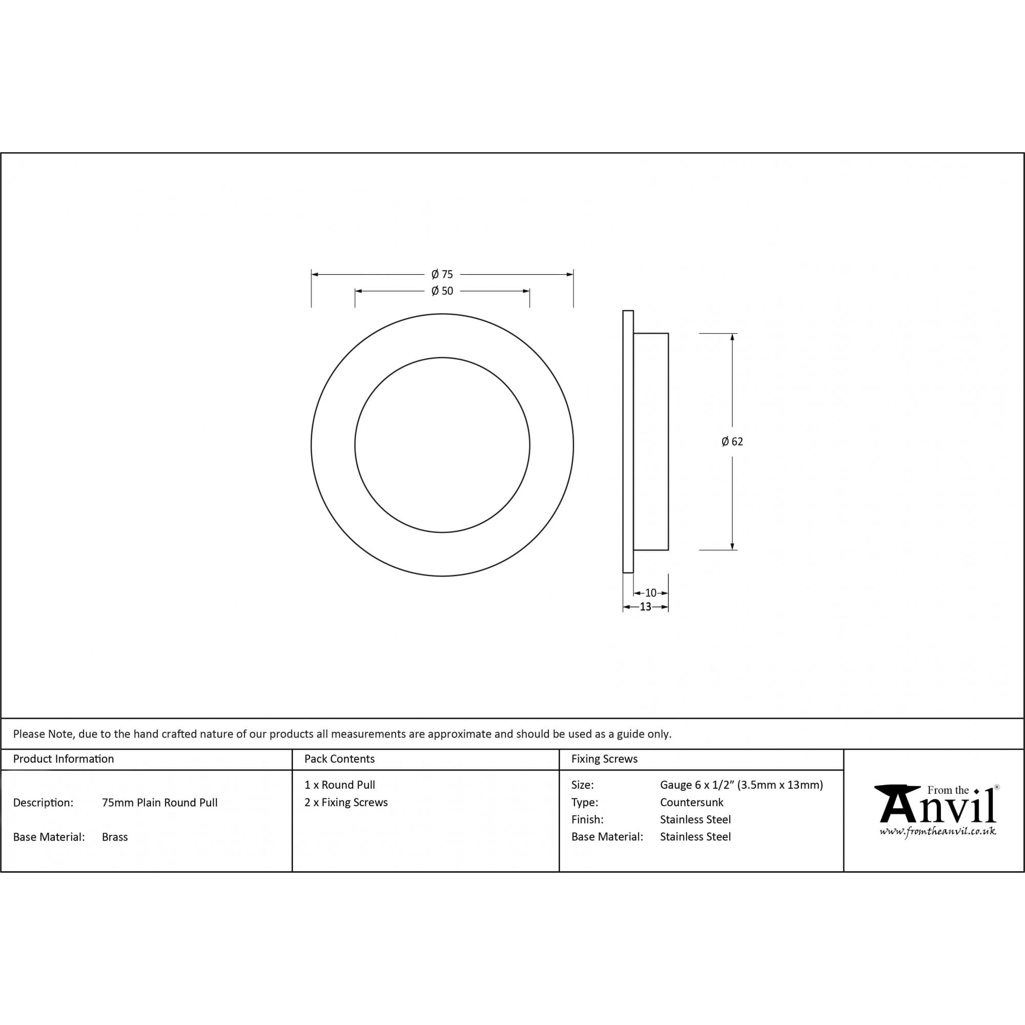 Aged Brass Plain Round Sliding Door Pull