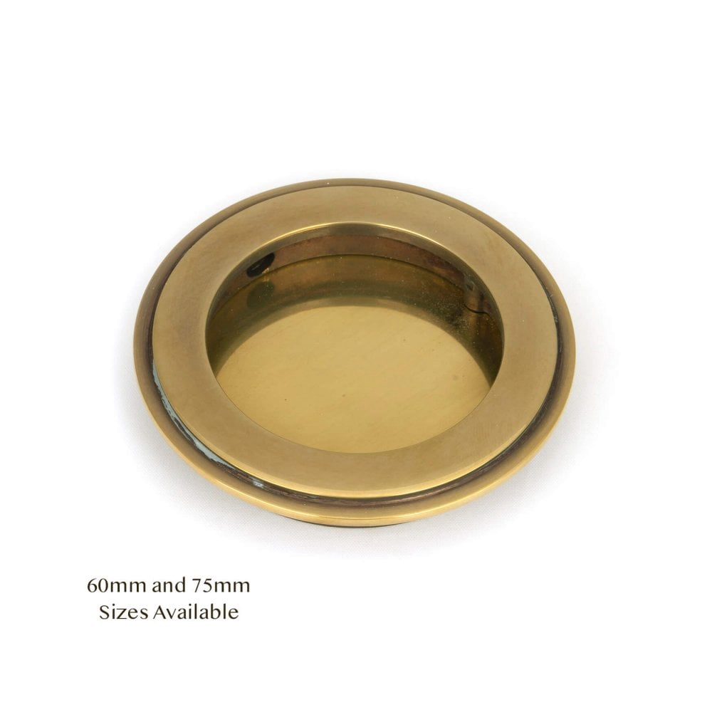 Aged Brass Art Deco Round Sliding Door Pull