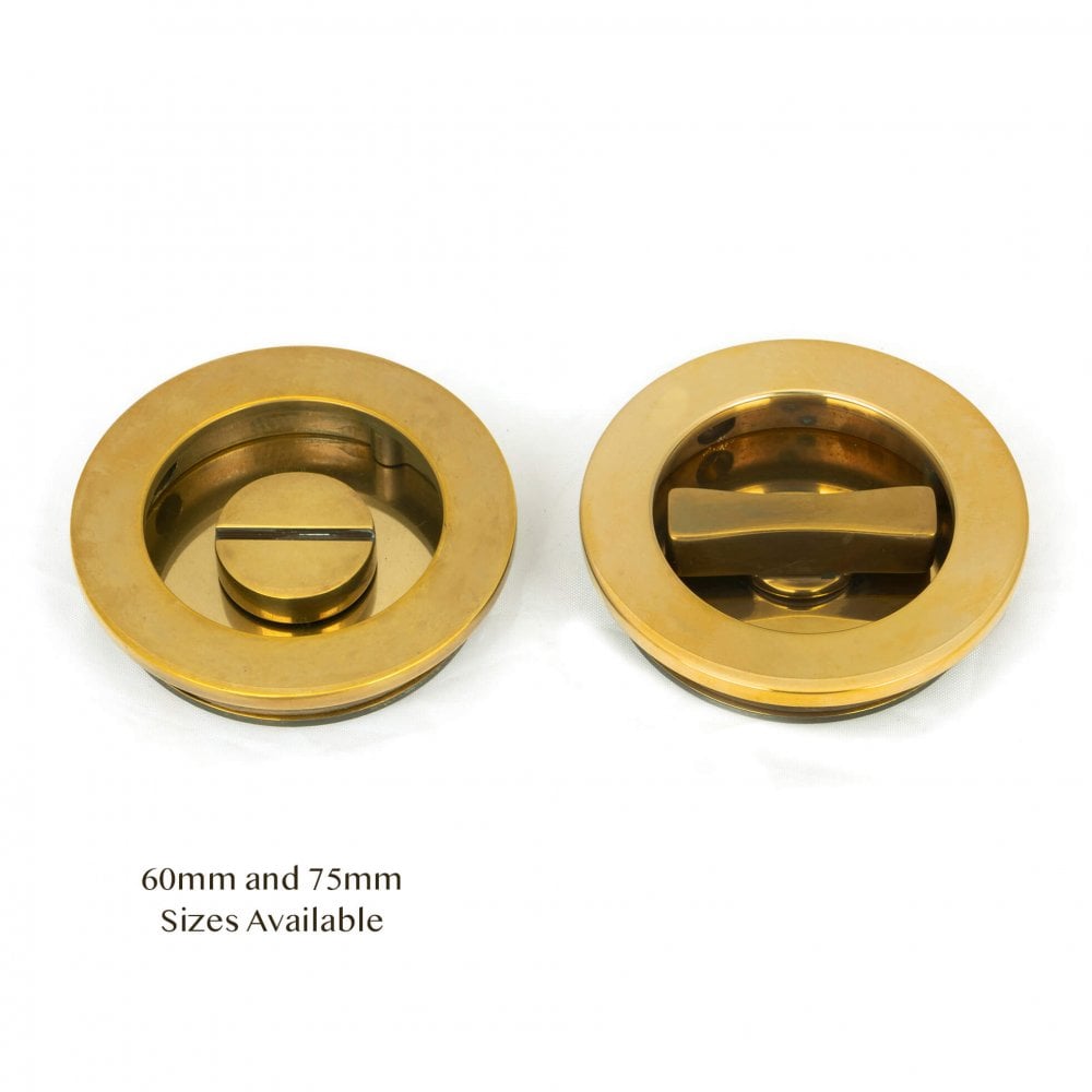 Aged Brass Plain Round Sliding Door Pull - Privacy Set