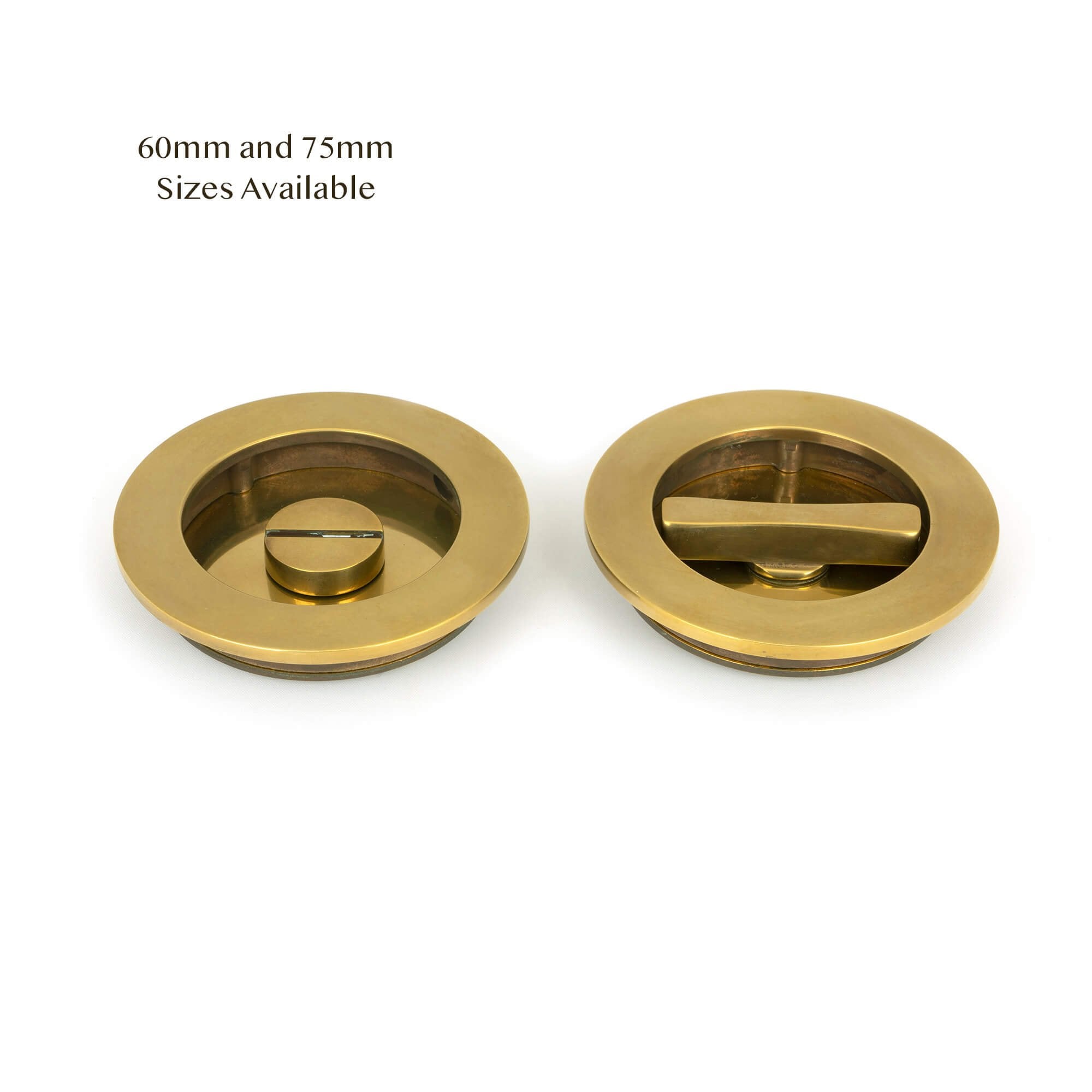Aged Brass Plain Round Sliding Door Pull - Privacy Set