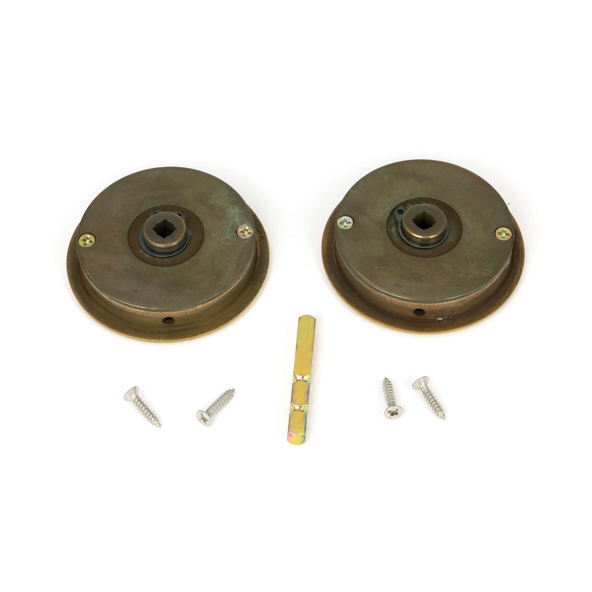 Aged Brass Plain Round Sliding Door Pull - Privacy Set