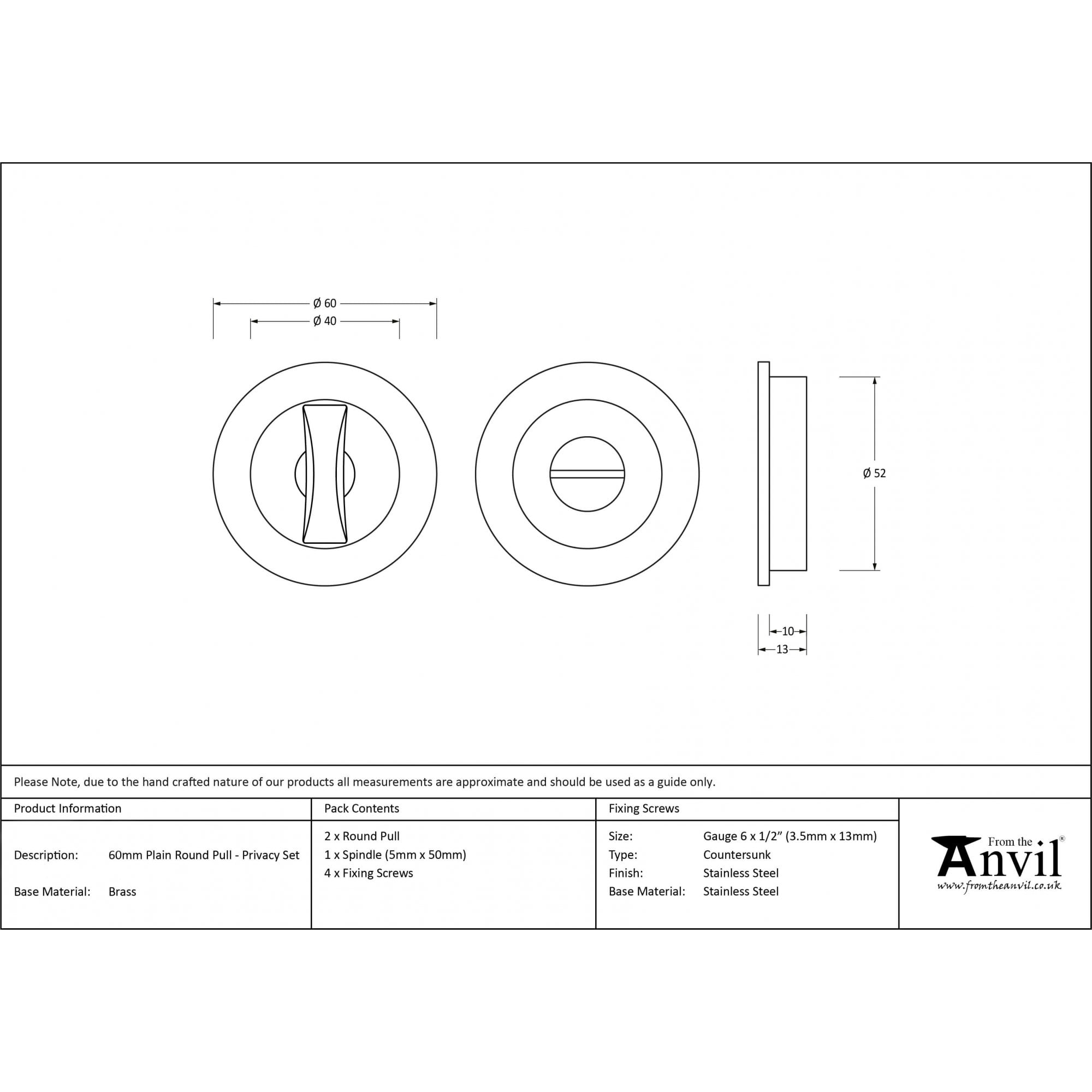 Aged Brass Plain Round Sliding Door Pull - Privacy Set
