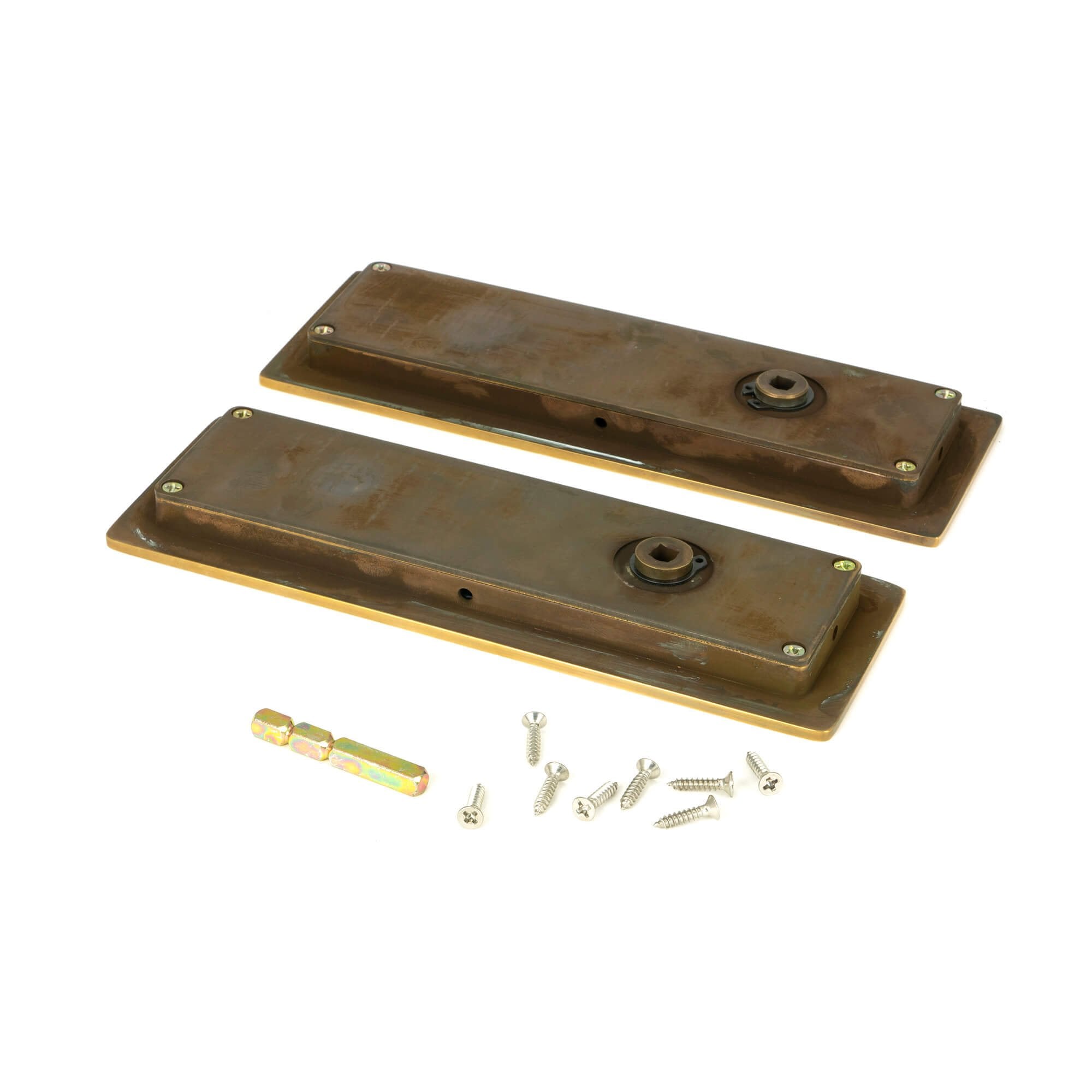 Aged Brass Art Deco Rectangular Sliding Door Pull - Privacy Set