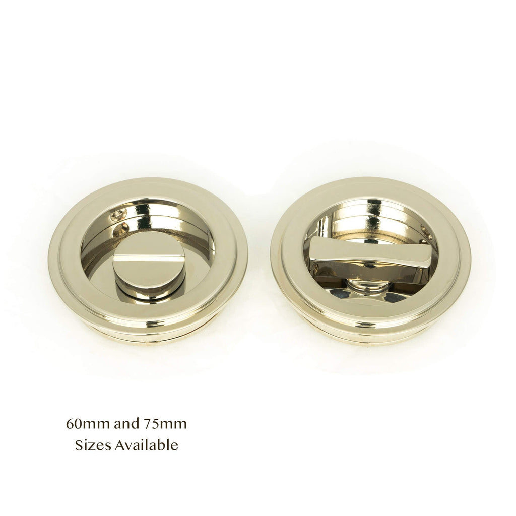 Polished Nickel Art Deco Round Sliding Door Pull - Privacy Set