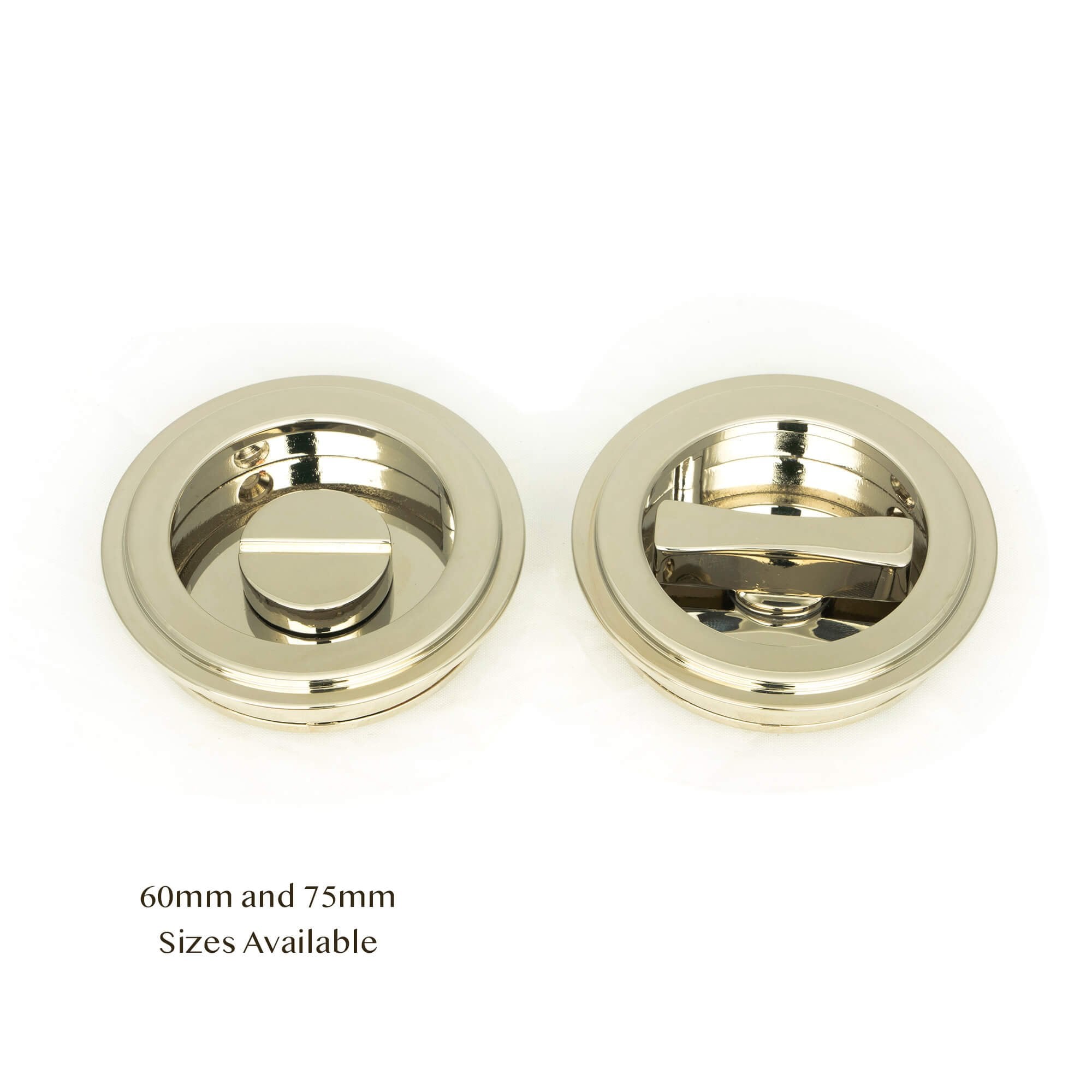 Polished Nickel Art Deco Round Sliding Door Pull - Privacy Set
