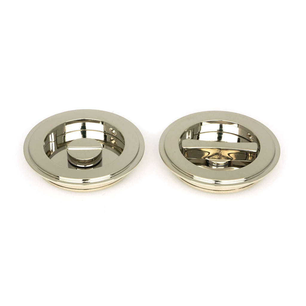 Polished Nickel Art Deco Round Sliding Door Pull - Privacy Set