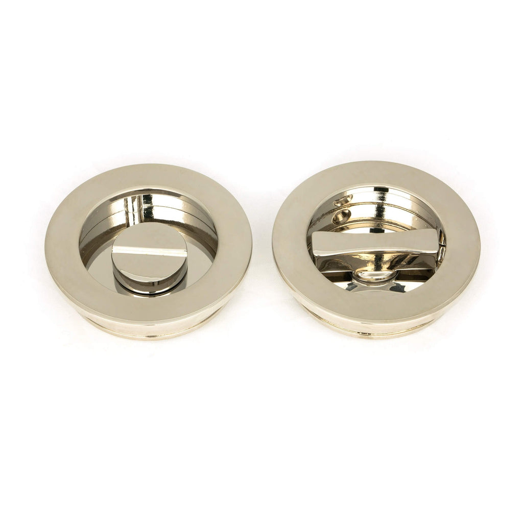 Polished Nickel Plain Round Sliding Door Pull - Privacy Set