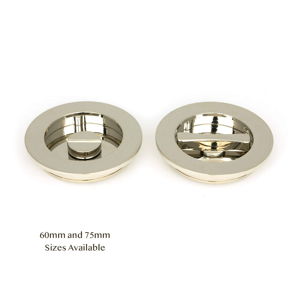 Polished Nickel Plain Round Sliding Door Pull - Privacy Set