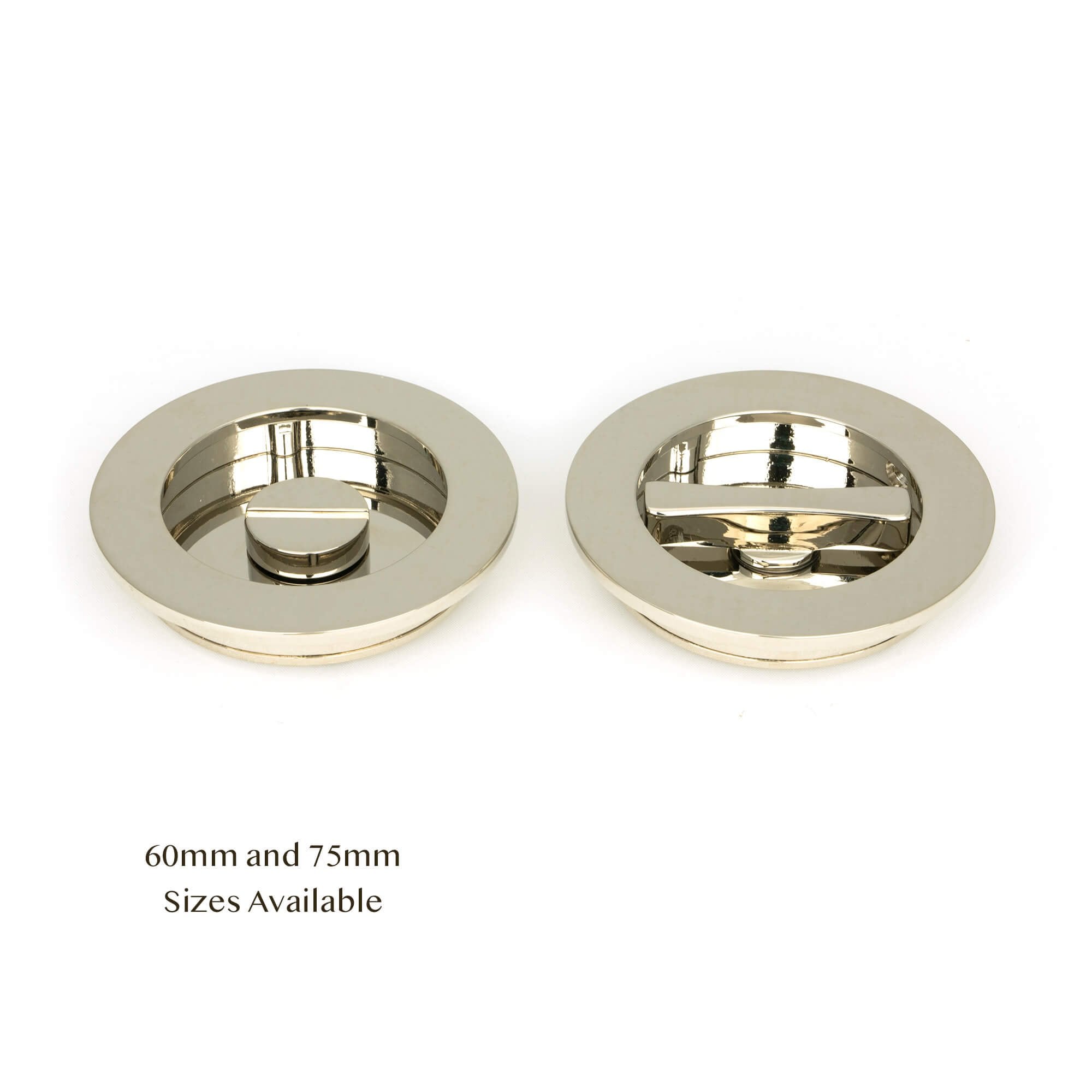 Polished Nickel Plain Round Sliding Door Pull - Privacy Set