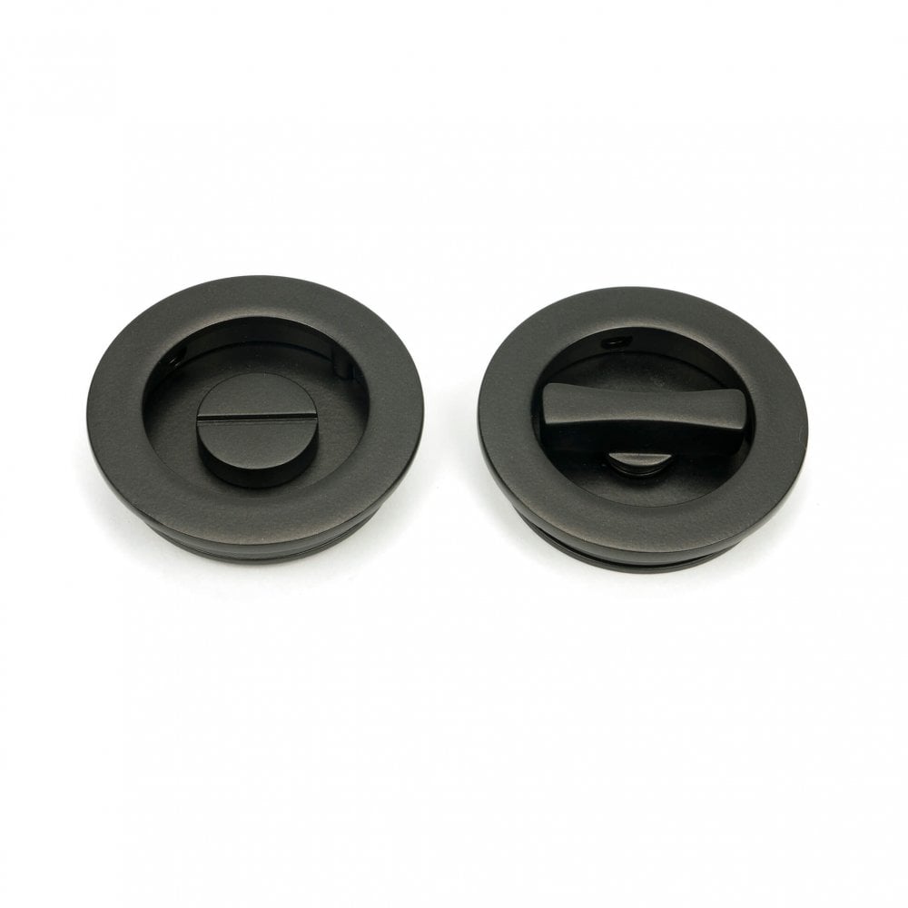 Aged Bronze Plain Round Sliding Door Pull - Privacy Set