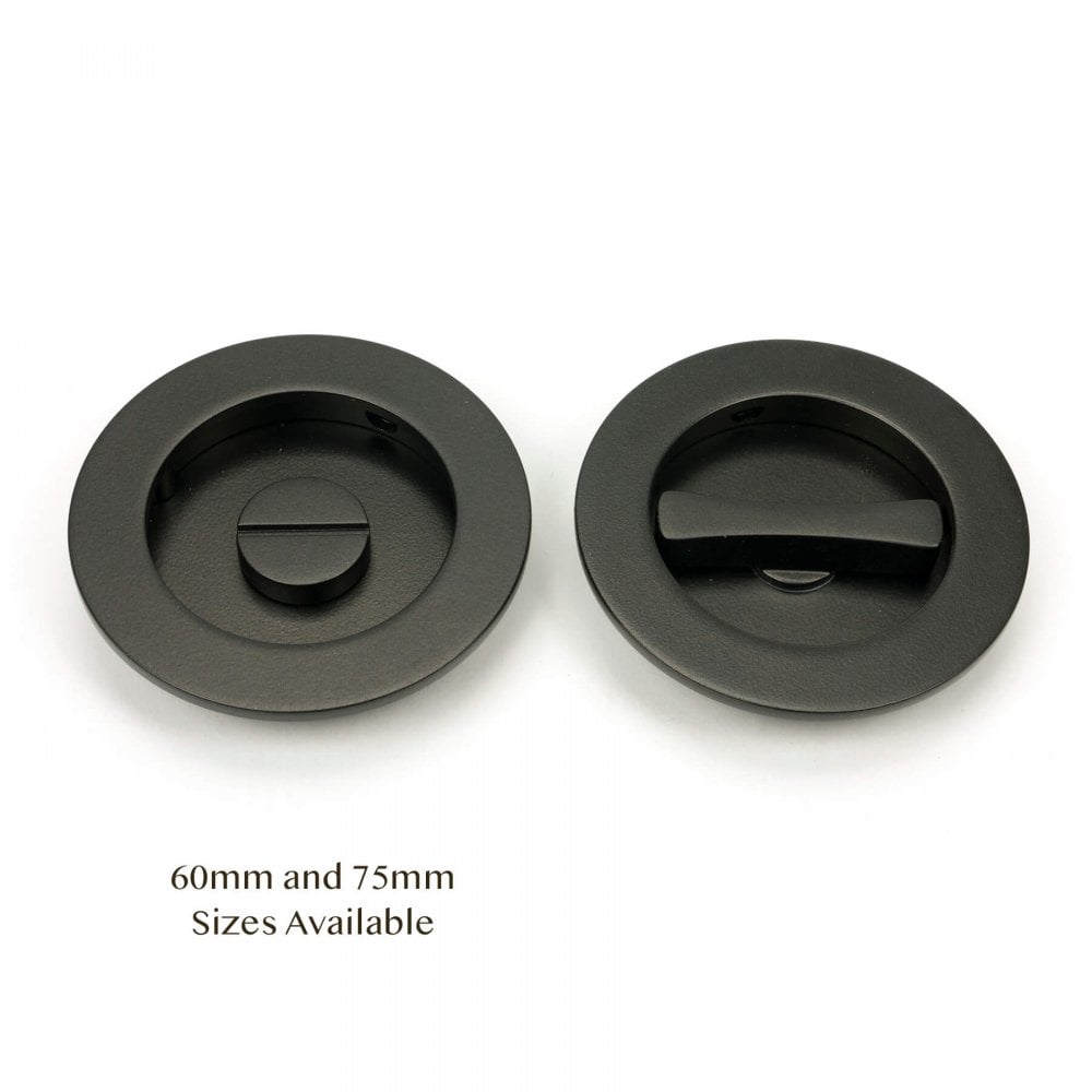 Aged Bronze Plain Round Sliding Door Pull - Privacy Set