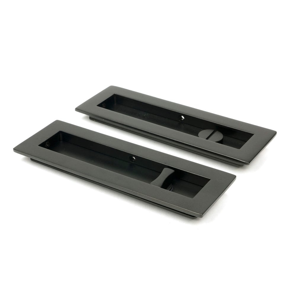 Aged Bronze Plain Rectangular Sliding Door Pull - Privacy Set